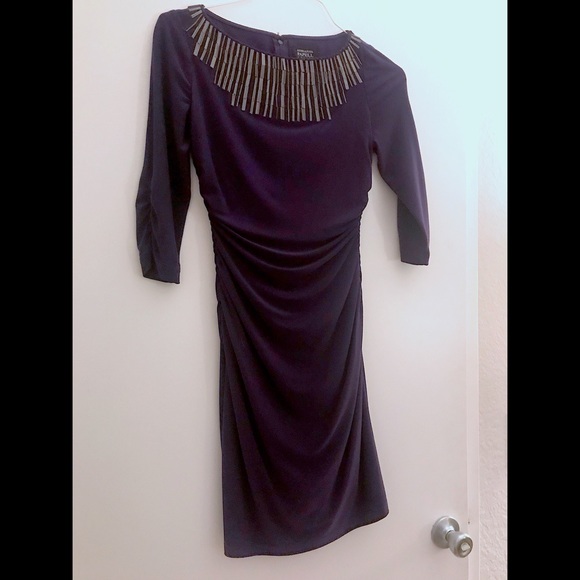 Plum Adrianna Papell Dress - 2P - Beaded Neckline - Picture 4 of 6